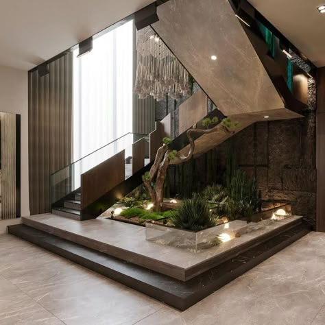 Modern Lobby, تحت الدرج, Staircase Interior Design, Staircase Design Modern, Stairs Design Interior, Indoor Tree, Stairs Architecture, Stairs Design Modern, Stairway Design