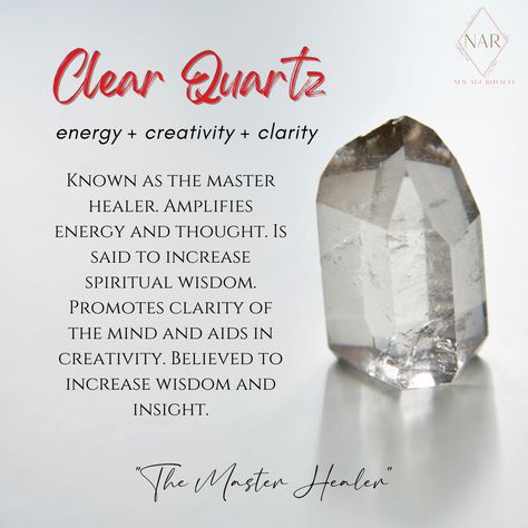 🤍The Clear Quartz Stone is an amazing amplifying stone - whatever you pour into it, will pour out tenfold.  🤍Clear Quartz benefits: 1. Spark memory 2. Hone concertation 3. Brings you back to balance 4. Increase wisdom and insight 5. Attracts positivity 6. Helps balance the crown chakra . newageroyalty.com . . . #newageroyalty #crystal #clearquartz #clearquartzcrystal #healingcrystals #healingstones #healingenergy #crystalgems #crystallovers #crystalvibes Amplifying Crystals, Quartz Benefits, Crystal Vibes, Spiritual Wisdom, Crown Chakra, Clear Quartz Crystal, Crystal Gems, Quartz Stone, Healing Stones