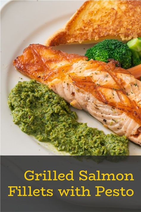 Grilled salmon fillets with pesto. Looking for a quick, healthy meal idea? Try this grilled salmon with pesto. #turbooven #halogenoven #oven #salmon #fish #seafood #dinner #healthy #homemade Grilled Pesto Salmon Recipes, Pesto Salmon Recipe, Salmon With Pesto, Almond Crusted Salmon, Oven Salmon, Lemon Garlic Salmon, Pesto Salmon, Grilled Salmon Recipes, Salmon Patties Recipe