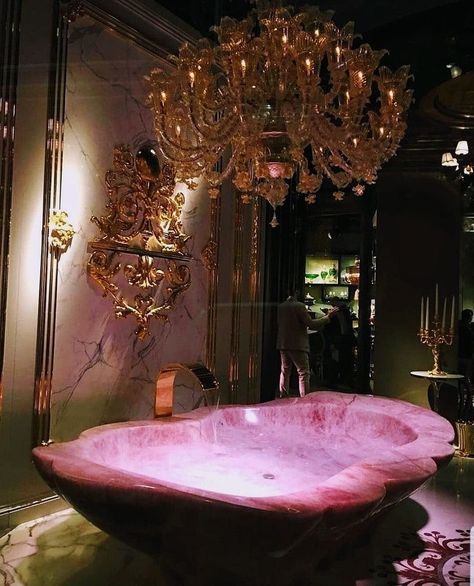 Pink Accents Living Room, Frock Design Ideas, Bathtub Aesthetic, Baby Frock Design, Crystal Bathroom, Bathroom Furniture Design, Crystal Room, Stone Bathtub, Spiritual Bath