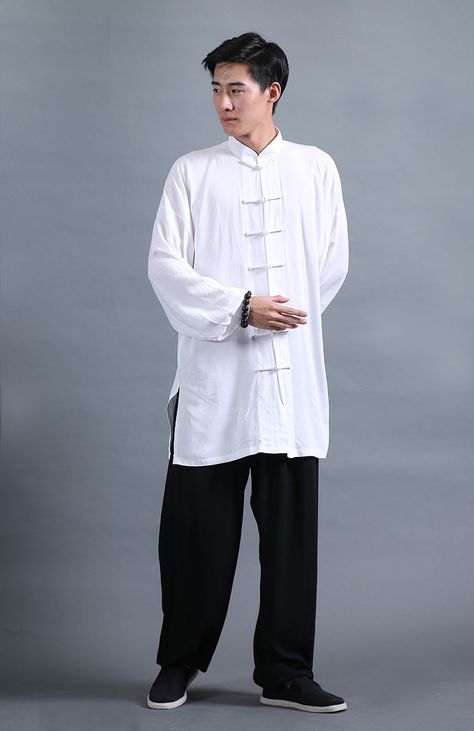 Classic Tai Chi Kung Fu Uniform Black and White - Tai Chi - Martial Arts Kung Fu Uniform, Angel Manga, Chi Kung, Summer Uniform, Cuffed Pants, Tai Chi, Natural Style, Kung Fu, Mandarin Collar