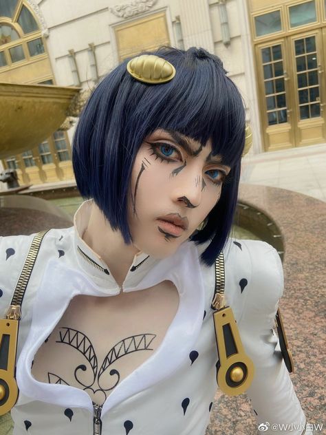 Female Jojo Cosplay, Jojo's Bizarre Adventure Makeup, Jojo Cosplay Makeup, Bruno Bucciarati Cosplay, Jjba Makeup, Bruno Cosplay, Jojo's Bizarre Adventure Bruno, Jojo Makeup, Jolyne Cosplay