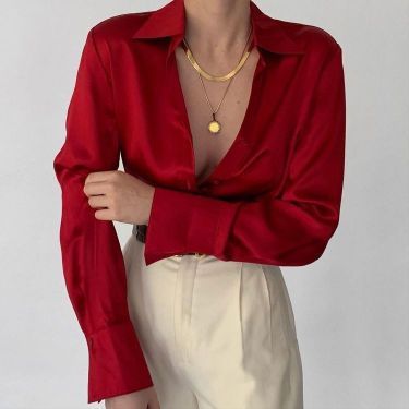 Silk Red Shirt Outfit, Red Silk Blouse Outfit, Red Silk Shirt Outfit, Red Velvet Top Outfit, Red Satin Top Outfit, Red Satin Blouse Outfit, Red Satin Shirt Outfit, Velvet Tops Outfit, Red Blouse Outfit