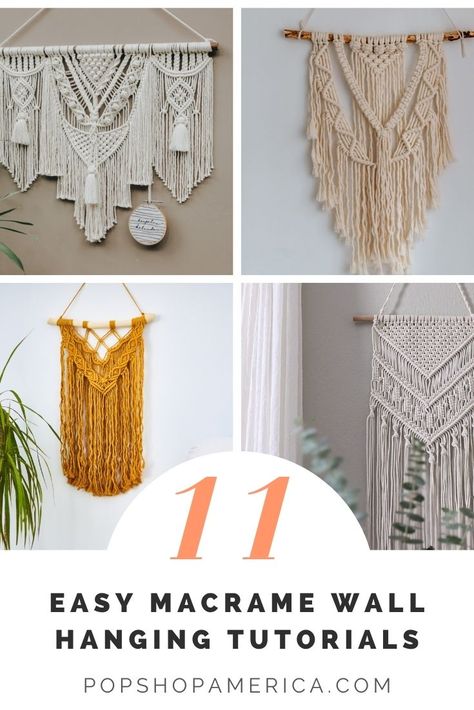 Check out this collection of 11 Beginner Friendly Macrame Wall Hanging Tutorials! Video is the best way to learn macrame and here are 11 ideas to inspire you. Wall Hanging Tutorials, Macrame Wall Hanging Pattern Free, Layered Macrame Wall Hanging, Easy Macrame Wall Hanging, Wall Macrame, Pola Macrame, Wall Hanging Ideas, Macrame Wall Hanging Tutorial, Macrame Wall Hanger