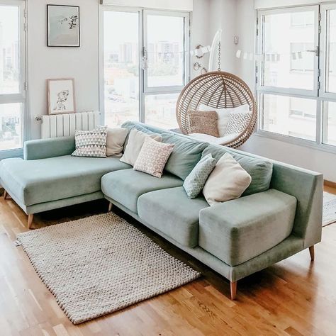 Light Blue Couch Living Room, Light Blue Sofa Living Room, Green Sofa Living, Green Couch Living Room, Light Blue Sofa, Blue Sofas Living Room, Blue Couch Living Room, Pastel Living Room, Blue Couch