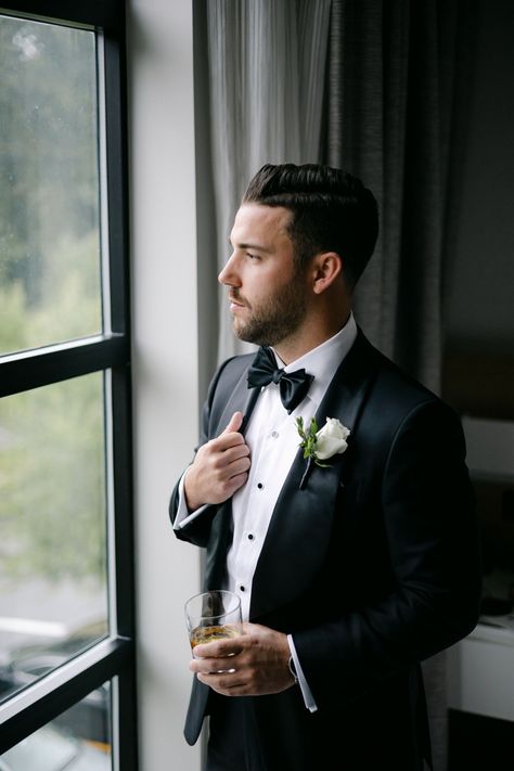 Black Tuxedo With Tie, Groom Black Tie Wedding, Classic Groom Suit Black Tuxedos, Black Suit With Bow Tie, Black Tuxedo With Notch Lapel, Notch Lapel Tuxedo For Black-tie Events, Black Tie Three-piece Tuxedo With Notch Lapel, Social Outfits, Black Tie Wedding Theme