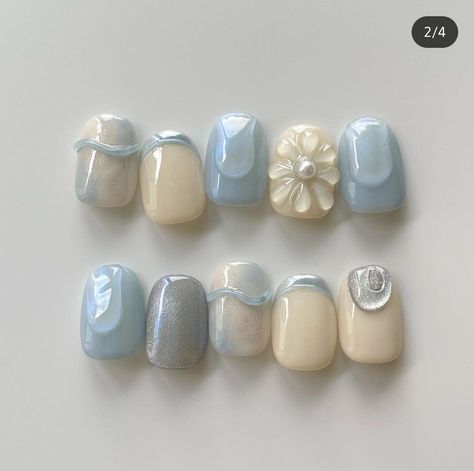 Nude Glossy Nails, Blue Macaron, Pastel Blue Nails, Coquette Blue, Glossy Nails, Rock Nails, Nail Piercing, Xmas Nail Art, Pastel Nail