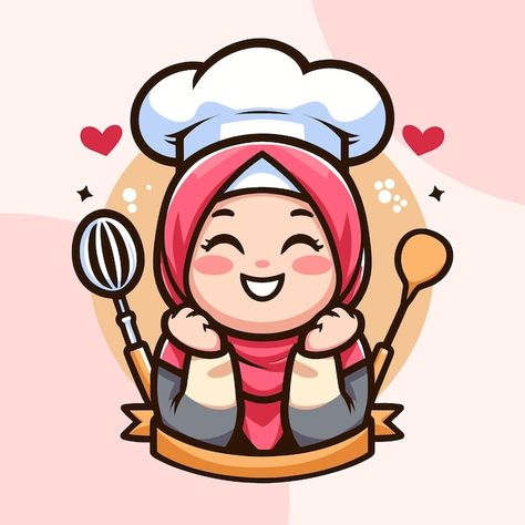 Cute Chef Cartoon, Cooking Cartoon, Niqab Cartoon, Food Background Wallpapers, Logo Design Coffee, Wearing Hijab, Cartoon Chef, Cafe Logo Design, Chef Logo