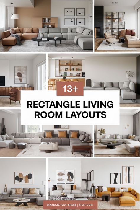 Optimize your rectangular living room with these creative layout ideas. From cozy nooks to open-concept designs, find a setup that suits your space perfectly. Long Tv Room Layout, Rectangle Living Room Layout With Tv, Rectangle Living Room Layout Ideas, Long Rectangle Living Room Layout, Rectangle Living Room Layout, Large Living Room Layout, Rectangular Living Room, Fireplaces Layout, Rectangle Living Room