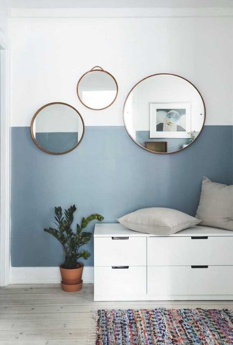 Half Painted Walls, Diy Techniques And Supplies, Dekorasi Kamar Tidur, Painted Walls, Small Desk, Storage Diy, Hallway Decorating, Tiny Homes, Elle Decor