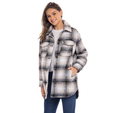 Women's Oversized Plaid Shirt Shacket Lined Coat - S.E.B. By SEBBY - NWT Oversized Plaid Shirts, Trendy Outerwear, Women Shawl, Fall Coat, Warm Jacket, Long Shirt, Black Plaid, White Plaid, Womens Plaid