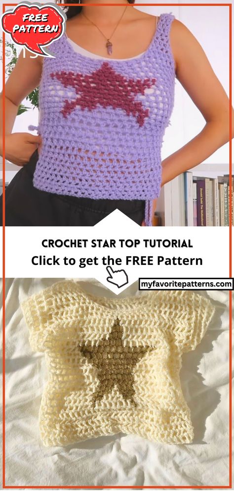 Crochet Star Top Tutorial Star Crochet Top Pattern, Crochet Star Top Pattern Free, Crochet Star Shirt, Star Crochet Pattern Free, Crochet Star Top, Summer Crochet Tops, Crochet Hooded Cowl, Start Crocheting, Crochet Jacket Pattern