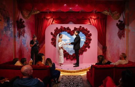 Vegas Meets Moulin Rouge Wedding · Rock n Roll Bride Vegas Wedding Chapel Aesthetic, Burlesque Wedding, Moulin Rouge Wedding, Rock And Roll Wedding, Retro Vegas Wedding, Artsy Wedding, Vegas Wedding Dress, Las Vegas Wedding Chapel, Vegas Wedding Chapel