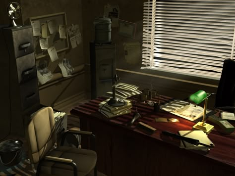 Detective's Office by johnvega3d.deviantart.com on @DeviantArt Noir Office, Noir Detective, Office Concept, Detective Aesthetic, John Wilson, Private Eye, Private Detective, Detective Story, Detective Agency