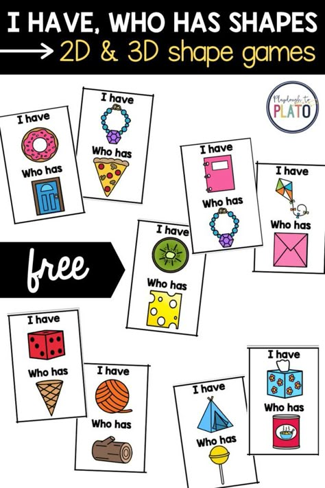 Shapes Activities Kindergarten Free Printable, I Have Who Has Games Free Kindergarten, 2d And 3d Shapes Activities Preschool, Kindergarten Math Shapes, Have And Has Activities, 2d 3d Shapes Activities, I Have Who Has Games Free Preschool, 2d Vs 3d Shapes Kindergarten, 2 D Shapes Activities