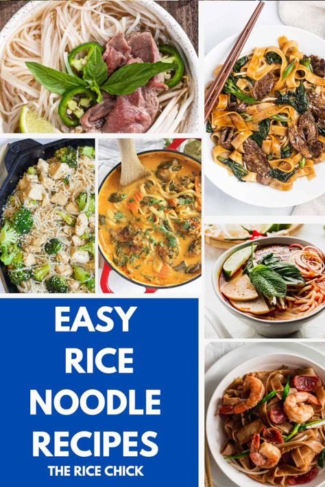 Rice Noodle Recipes - The Rice Chick Rice Noodle Recipes Chicken, Thick Rice Noodle Recipes, Chicken Rice Noodle Recipes, Cold Rice Noodle Recipes, Wide Rice Noodles Recipes, Quick Rice Noodle Soup, High Protein Rice Noodle Recipe, Healthy Rice Noodles, Easy Rice Noodle Recipes