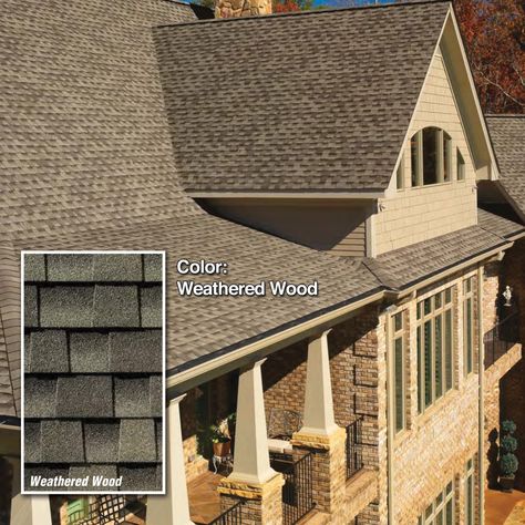 Weathered Wood Roof House Colors, Shingle Roof Colors, Roof Shingles Ideas Exterior Colors, Dark Brown Shingles Roof, Weathered Wood Shingles, Weatherwood Shingles, Heather Blend Shingles On House, Certainteed Shingles Driftwood, Timberline Weathered Wood Shingles