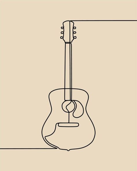 continuous line drawing on guitar Guitar One Line Drawing, Guitar Line Drawing, Guitar Doodle, Guitar Illustration, Guitar Drawing, Continuous Line Drawing, Continuous Line, Ink Sketch, Line Illustration