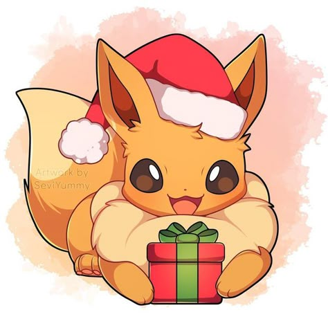 Christmas Pokemon Drawings, Pokemon Christmas Drawing, Christmas Pokemon Art, Christmas Kawaii Drawing, Pokemon Christmas Art, Christmas Eevee, Pokemon Avatar, Christmas Pokemon, Dance With The Devil