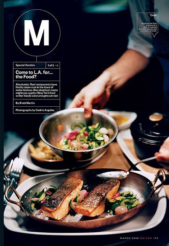 I like the simplicity of the page. The picture is what captures the reader's eye and then the giant white M to follow down to the words Design Layout Magazine, Layout Magazine, Design Editorial, Publication Design, Editorial Layout, Food Magazine, Food Poster, Magazine Layout, Layout Inspiration