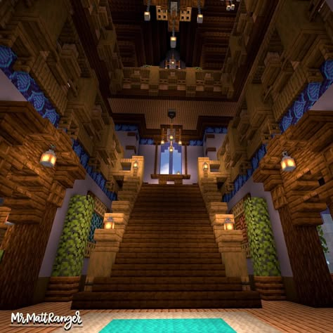 MrMattRanger | Minecraft Builder | Minecraft Fantasy Crimson Mansion Built with @graysun_builds Downloads Linked in Bio 💾 Join the Bakery Minecraft Server: 🌎… | Instagram Minecraft Interior Mansion, Minecraft Interior Design Mansion, Minecraft Fantasy Interior Design, Minecraft Hardcore Ideas, Minecraft Palace Interior, Minecraft Foyer, Grand Staircase Minecraft, Minecraft Fantasy Mansion, Minecraft Fantasy Interior