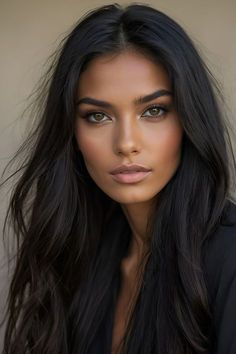 Long Black Hair, Long Black, Brown Eyes, Trendy Hairstyles, Beauty Face, Beautiful Eyes, Woman Face, Beauty Women, Black Hair