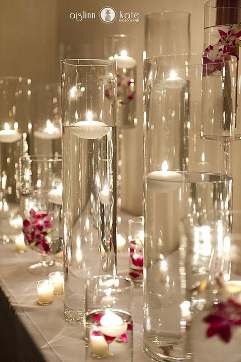 Floating Candle Centerpieces, Chic Candles, Candle Wedding Centerpieces, Candles Scented, Table Scapes, Table Runners Wedding, Wedding Tables, Fall Time, Wedding Table Decorations