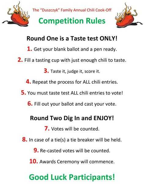 Rules Chili Cookoff Ideas, Cookoff Ideas, Chilli Cookoff, Chili Contest, Chili Party, Neighborhood Block Party, Chili Bar, Chili Cookoff, Harvest Fest