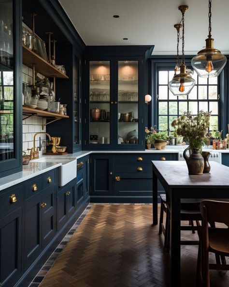 Blue Cabinets, Design Lab, Wooden Chair, Kitchen Designs, Dark Blue, Flooring, Furniture, Blue, Design