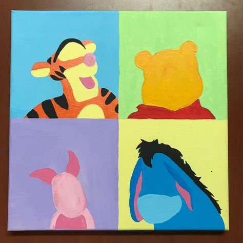 Acrylic painting of Tigger, Winnie the Pooh, Piglet, Eeyore Eeyore Painting Easy, Simple Winnie The Pooh Painting, Tigger Painting On Canvas, Winnie The Pooh Art Paint, Winnie Pooh Painting, Winnie The Pooh Acrylic Painting, Painting Ideas Winnie The Pooh, Disney Characters Paintings, Winnie The Pooh Painting Ideas