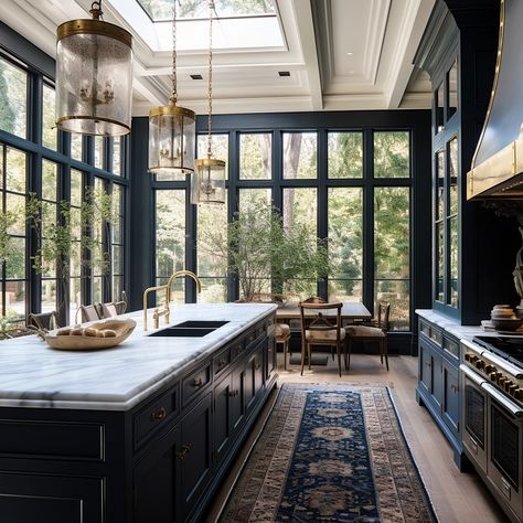 Kitchen With Navy Blue Cabinets, Modern English Tudor Interior Design, Luxury Farmhouse Kitchen, Modern Italian Home, Life Visualization, Kitchen Rehab, Mediterranean Luxury, Indoor Ideas, Gorgeous Homes