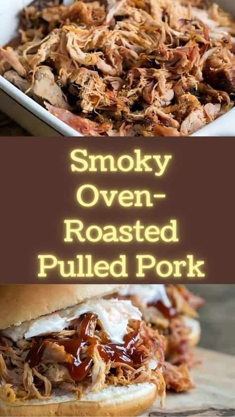 Smoky Oven-Roasted Pulled Pork Smoked Pork Shoulder Rub, Pork Shoulder Oven, Quick Pulled Pork, Pork Shoulder Recipes Oven, Pulled Pork Rub Recipe, Pulled Pork Smoker Recipes, Pulled Pork Oven Recipe, Smoked Pork Roast, Pork Rub Recipe