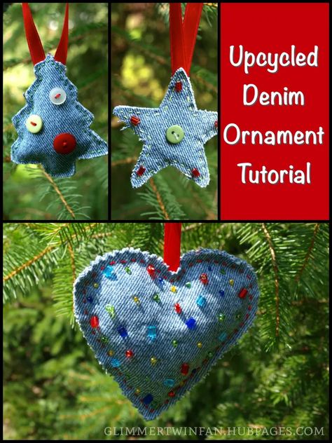 How to Make Ornaments out of Recycled Jeans and Denim - HubPages Make Ornaments, Artisanats Denim, Deer Scene, Paint Concrete, Denim Crafts Diy, Homemade Ornaments, Lawn Ornaments, Recycled Jeans, Ornament Tutorial