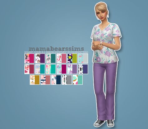 Mama Bear's Sims — Women’s Scrub Set 17 patterned tops 17 solid... Sims 4 Doctor Scrubs Cc, Sims 4 Work Uniform Cc, Sims 4 Cc Vet Clothes, Sims 4 Nurse Scrubs Cc, Sims 4 Cc Doctor Outfit, Sims 4 Scrubs Cc, Sims 4 Doctor Cc, The Sims 4 Pc, Cc Clothes