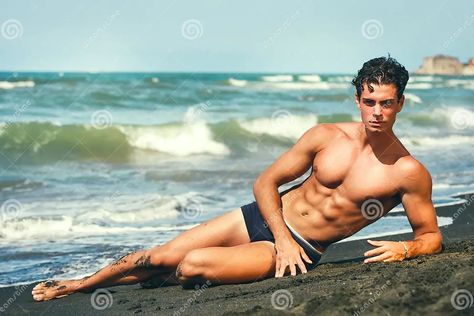 Summer. Muscular Guy Lying on His Side. by the Sea. Sculptural Body Stock Photo - Image of lifestyle, energy: 58969830 Laying On Side Pose Reference, Muscular Guy, Men Lie, Beautiful Human, Gay Comics, Italian Men, Human Poses Reference, Lean Body, Human Poses