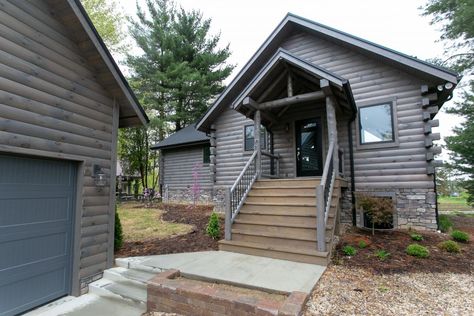 Click to enlarge this image Log Cabins Exterior, Cabins Exterior, Log Homes Exterior, Log Cabin Exterior, Log Home Builders, Cabin Style Homes, Exposed Rafters, Barn Siding, Drop In Kitchen Sink