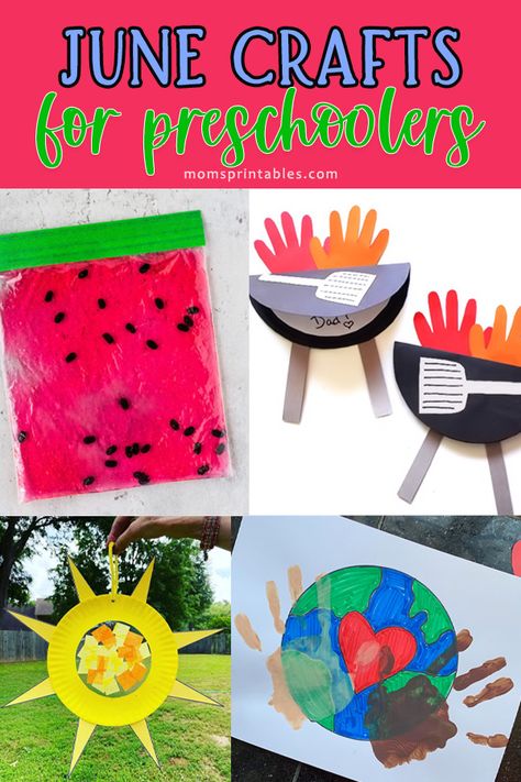 June Crafts for Preschoolers June Daycare Crafts, June Preschool Art, Kindergarten June Art, June Handprint Crafts, June Toddler Lesson Plans, June Crafts For Kids, Raccoon Craft, August Crafts, June Crafts