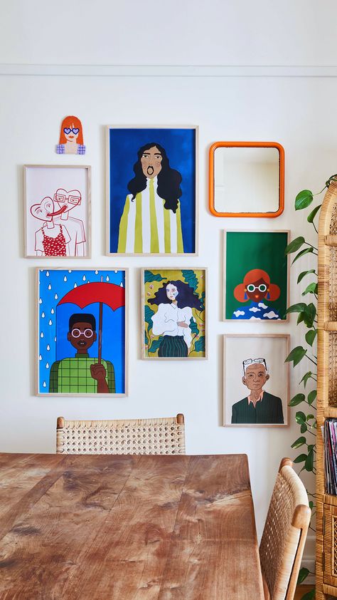 Easy Gallery Wall Ideas, Quirky Art Prints, Maximalist Art Paintings, Quirky Paintings, Oil Painting Gallery Wall, Eclectic Paintings, New Personality, Aesthetic Posters, Shop Aesthetic