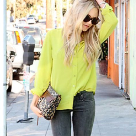 Neon blouse Neon Blouse Outfit, Lime Blouse Outfit, Kelly Green Blouse Outfit, Lime Green Blouse Outfit, Pleated Blouse Outfit, Neon Yellow Outfit, Yellow Blouse Outfit, Green Blouse Outfit, Neon Blouse