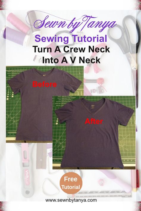 Crew Neck To V Neck Tutorial V Neck Tutorial, Neck Tutorial, Altered T Shirts, Wardrobe Aesthetic, Repurposed Clothing, Washable Markers, Seam Ripper, Shirt Quilt, Knitted Tops