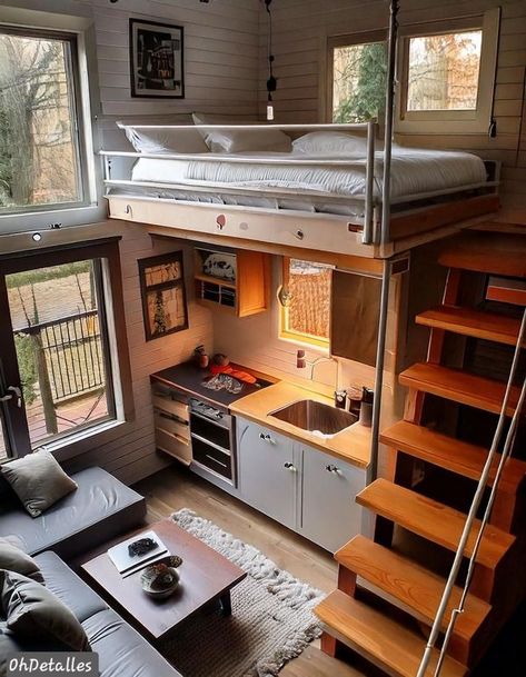 Double Loft Tiny House, Tiny Home With Loft, Loft Tiny House, Home With Loft, Tiny Loft, Loft Home, Studio Loft, Modern Tiny House, Loft House