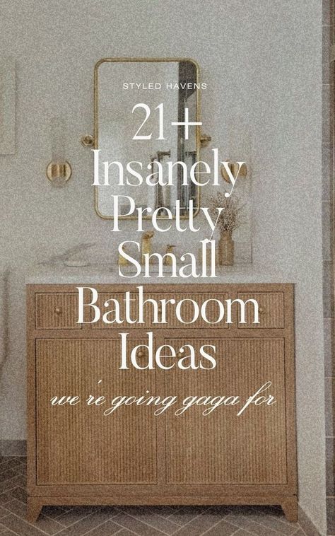 On the hunt for pretty small bathroom ideas? Whether your bathroom style is more simple & minimalist or you love the cottage core feel of a vintage small bathroom design, these small bathroom interior ideas are sure to inspire you! (Save to your small bathroom inspiration board for later!) Timeless Powder Room Design, Cottage Ensuite Bathroom, Luxurious Small Bathroom Ideas, Small Bathroom No Shower Ideas, Small Bathroom Ideas No Shower Or Tub, Simple Elegant Bathroom Ideas, Small Bathroom Ideas Without Toilet, Small Renovated Bathroom, Styling A Small Bathroom