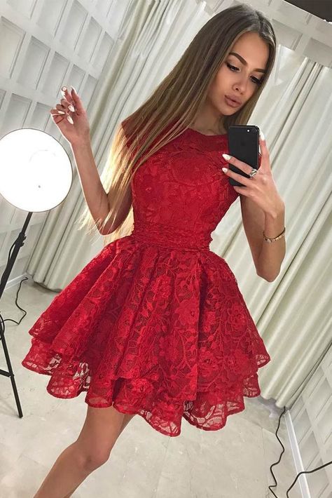 Modest Homecoming Dresses, Gaun Koktail, Homecoming Dress Short, Mini Homecoming Dresses, Red Homecoming Dresses, Short Homecoming Dress, Lace Homecoming Dresses, Short Prom Dress, Short Cocktail Dress