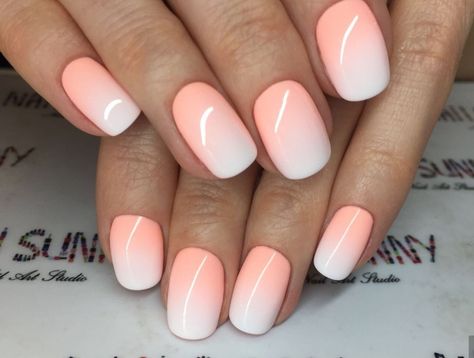 Ombre Nails Coral And White, Coral Ombre Nails, Accent Nail Designs, Fake Nails Designs, Super Cute Nails, Pink Manicure, Work Nails, Blush Nails, Fall Acrylic Nails