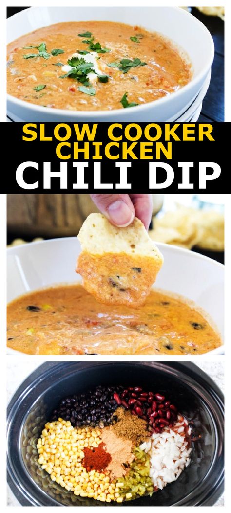 Chicken Chili Dip, Chili Dip Recipes, Sauce Ideas, Slow Cooker Chicken Chili, Chili Dip, Raw Chicken Breast, Dip Recipes Easy, Slow Cooker Dinner, Best Slow Cooker