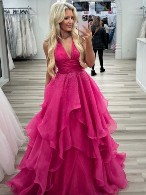 Prom Dresses Poofy, Hot Pink Prom Dress, Prom Inspiration, Prom Dress Inspo, Deb Dresses, Prom Dress Long, Stunning Prom Dresses, Pink Prom Dress, Cute Prom Dresses