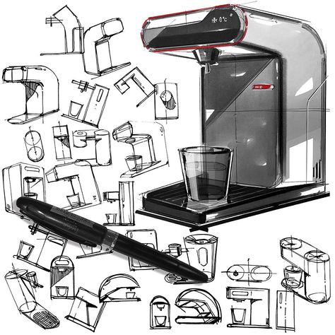 Espresso Machine Sketch, Coffee Machine Design, Product Sketches, Product Sketch, Design Sketching, Thumbnail Sketches, Industrial Design Sketch, Perspective Drawing, Cool Sketches