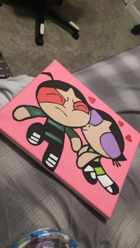 Buttercup Powerpuff Painting, Baddie Canvas Painting Ideas, Cute Paintings On Canvas For Boyfriend, Powerpuff Girls Buttercup, Halloween Canvas Paintings, Anime Canvas Painting, Vinyl Art Paint, Disney Canvas Art, Disney Canvas