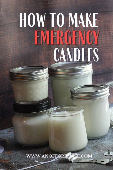 How to Make DIY Emergency Candles text overlay on image of making candles in mason jars. Diy Pet Safe Candles, Emergency Candle Kit, Diy Emergency Candles, Wax Crafts, Survival Candle, Make Soy Candles, Homemade Candle Recipes, Candle Making Tutorial, Emergency Candles