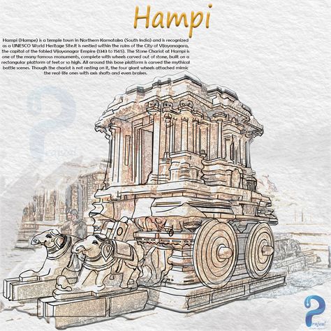 Vittala Temple Hampi Sketches, India Heritage Drawing, Famous Monuments Sketches, Karnataka Culture Drawing, Monuments Of India Sketch, Monuments Of India Drawing, Indian Monuments Illustration, Hampi Paintings, Hampi Illustration